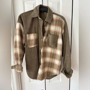 Cozy blanket soft flannel and corduroy color block shirt